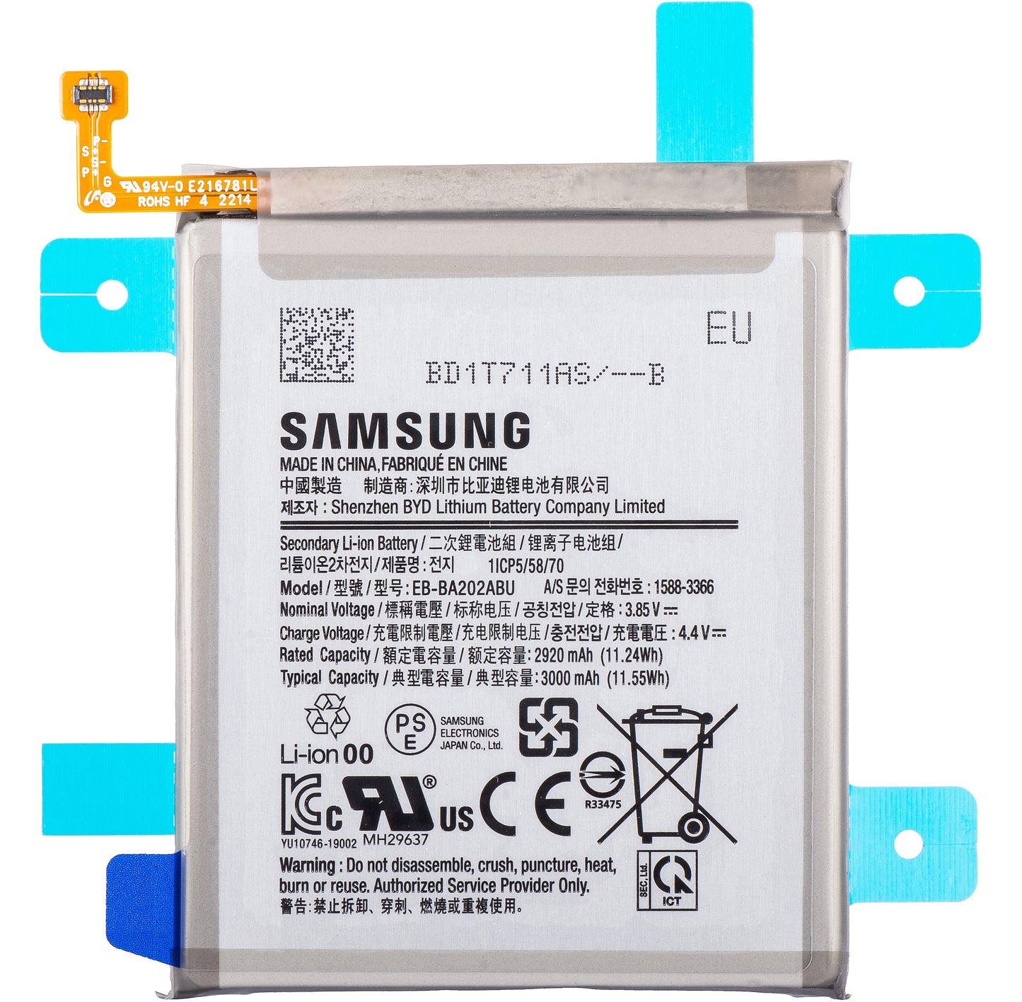 Batterie Samsung Galaxy Galaxy A10e A102 / A20e A202, EB-BA202ABU, Service Pack GH82-20188A