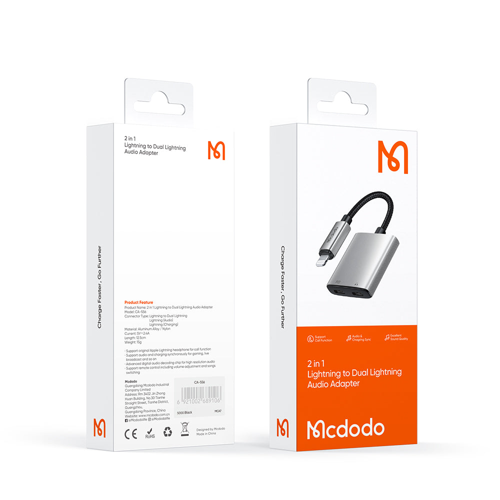 Adaptateur Audio Lightning - Lightning / Lightning McDodo CA-5560 Wales, Gris