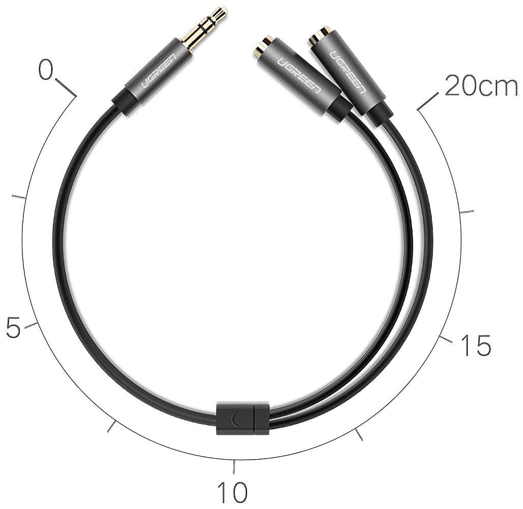 Adaptateur Audio Splitter 3.5mm - 2 x 3.5mm UGREEN AV123 2en1, 0.2m, Gris