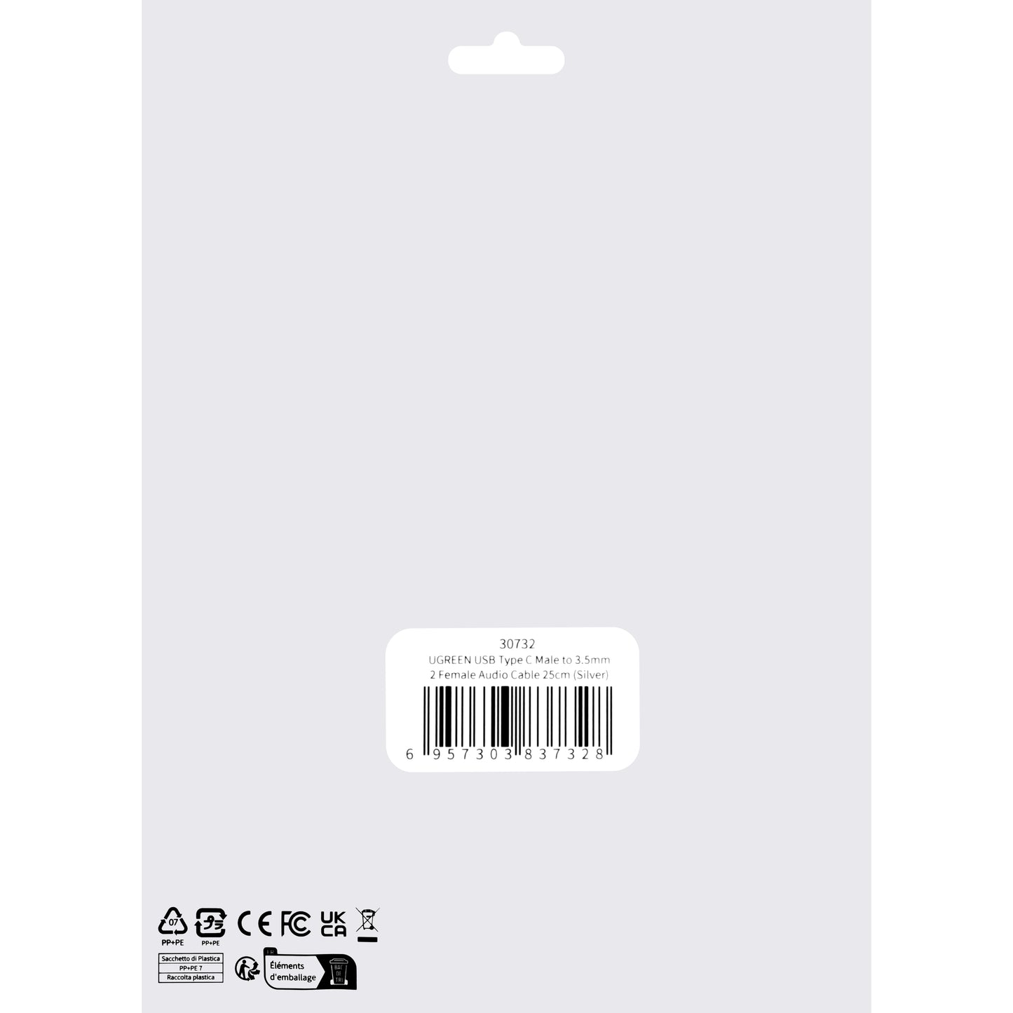 USB-C Audio Splitter Adapter - 2 x 3.5mm UGREEN AV144 2in1, 0.20m, Gray