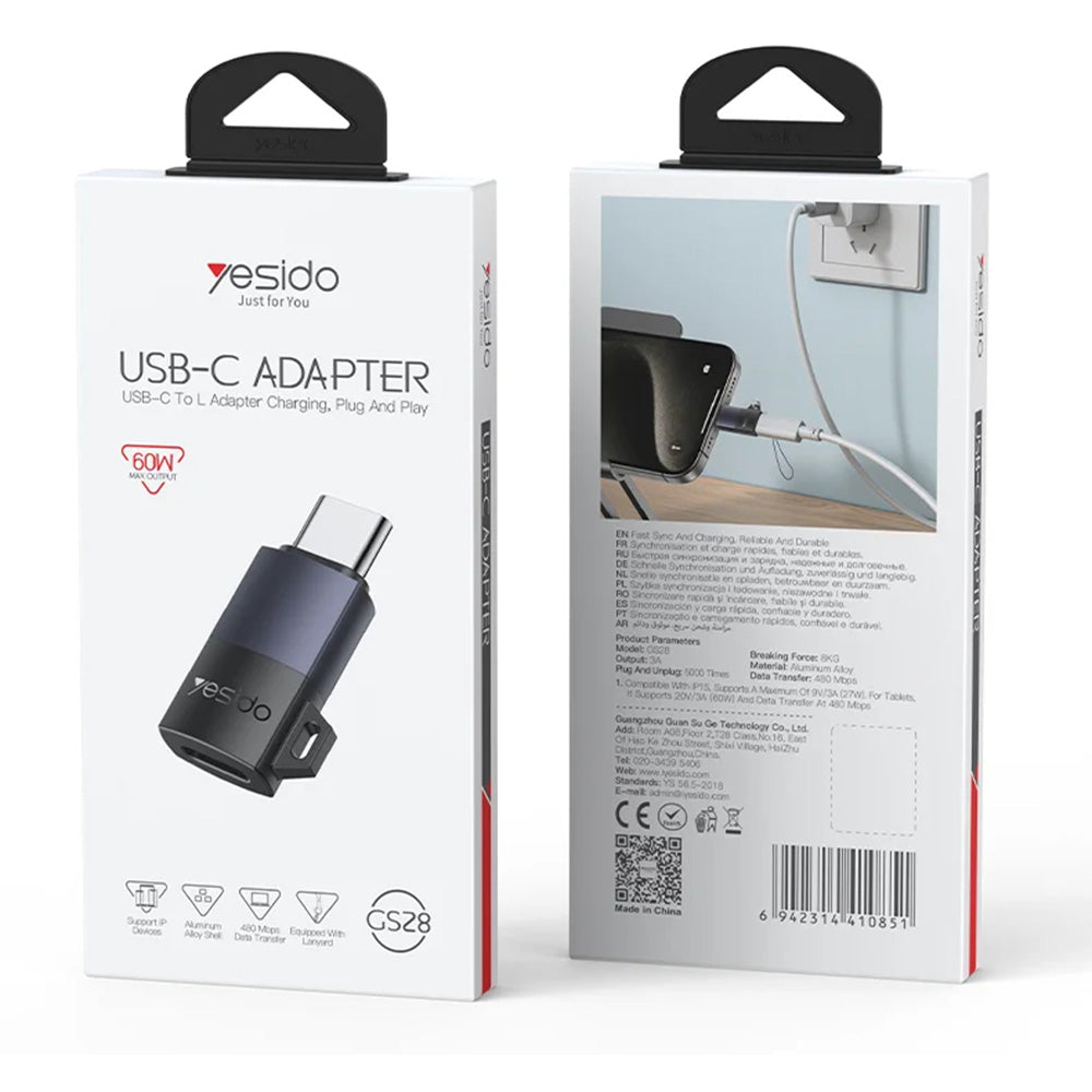 Adaptateur de données et de charge Lightning - USB-C Yesido GS28, Gris