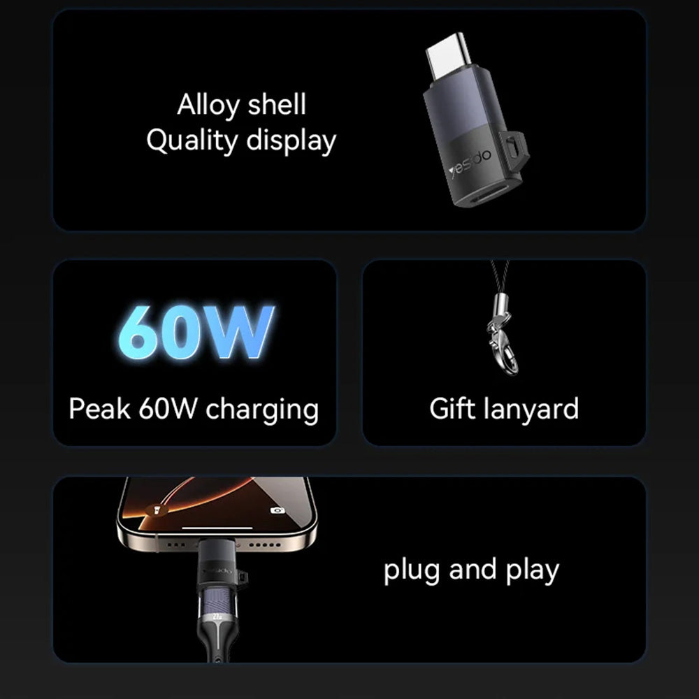 Adaptateur de données et de charge Lightning - USB-C Yesido GS28, Gris