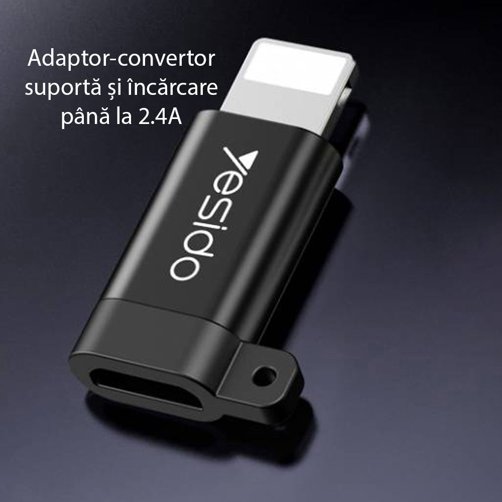 Adaptateur de données et de charge microUSB - Lightning Yesido GS05, Noir