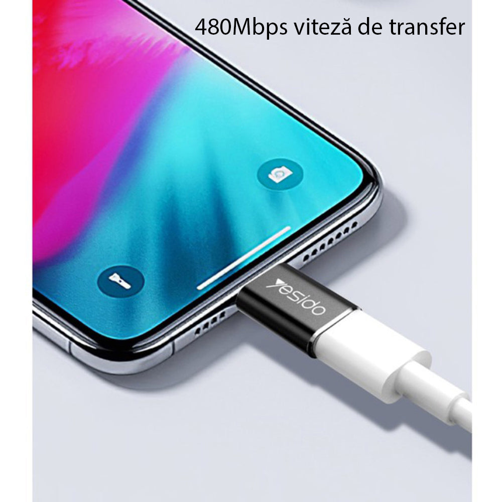 Adaptateur de données et de charge microUSB - Lightning Yesido GS05, Noir