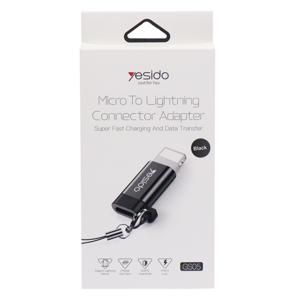 Adaptateur de données et de charge microUSB - Lightning Yesido GS05, Noir