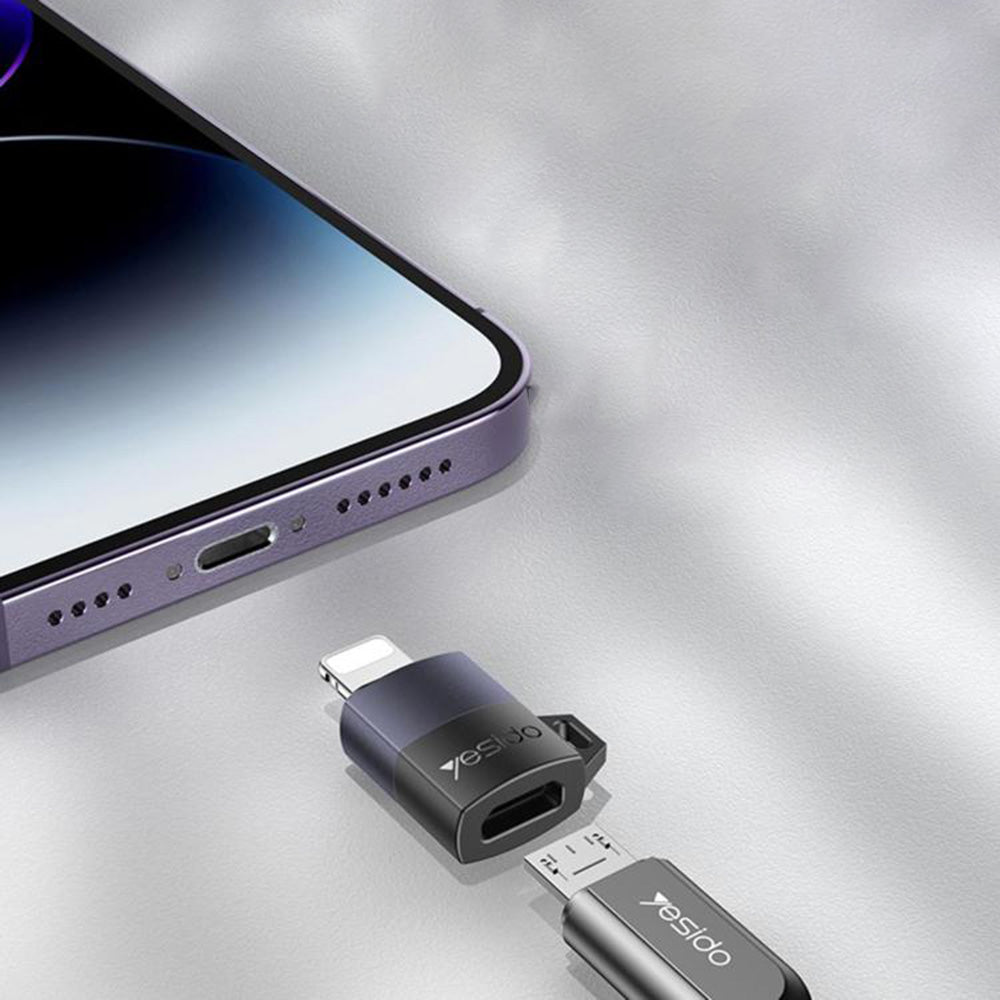 Adaptateur de données et de charge microUSB - Lightning Yesido GS30, Gris