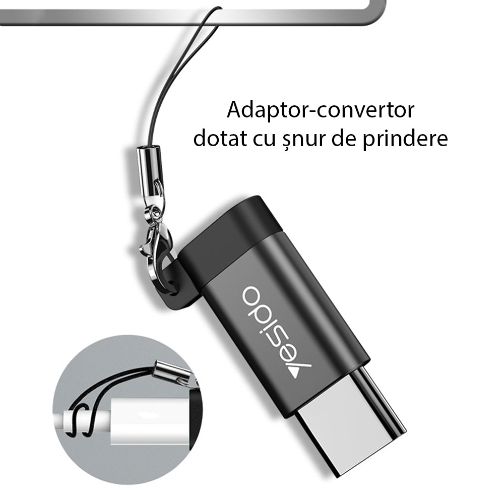 Adaptateur de Données et de Charge microUSB - USB-C Yesido GS04, Noir