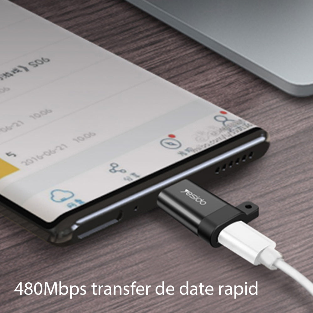 Adaptateur de Données et de Charge microUSB - USB-C Yesido GS04, Noir
