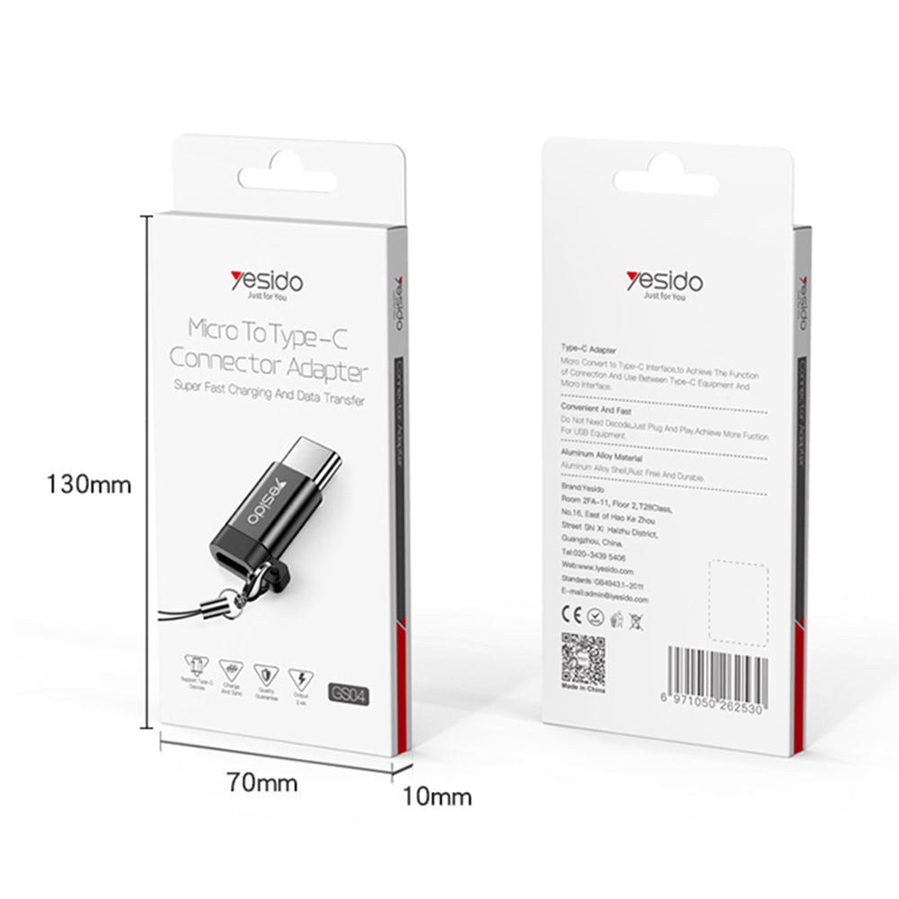 Adaptateur de Données et de Charge microUSB - USB-C Yesido GS04, Noir