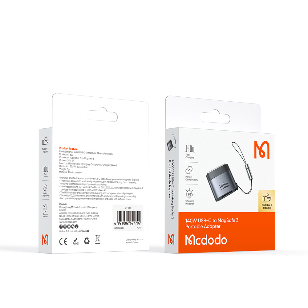 USB-C Ladeadapter - MagSafe 3 McDodo OT-6850, Schwarz