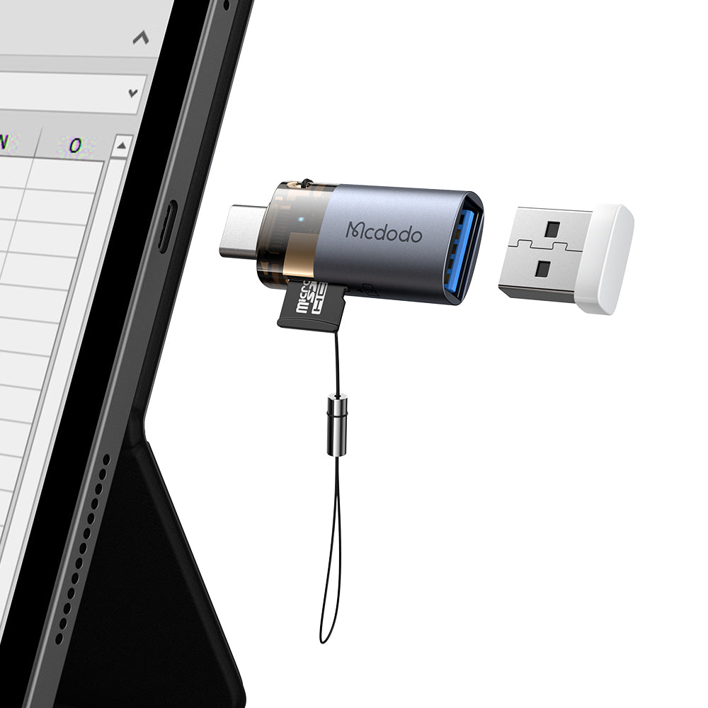 Lecteur de carte USB-C McDodo OT-7600, USB-A (OTG) - microSD, Noir