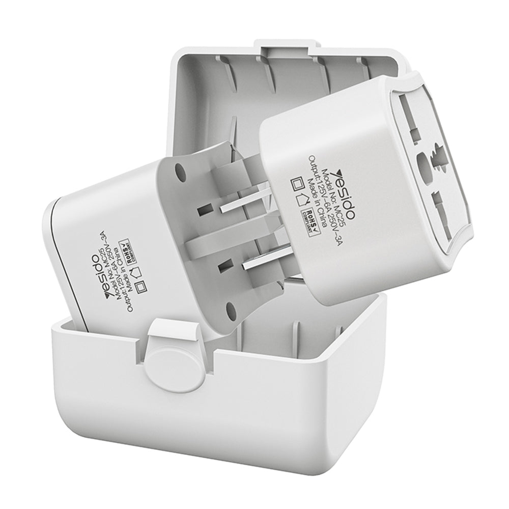 Adaptateur Réseau Yesido MC25 Travel CN/ US / EU / UK, Blanc