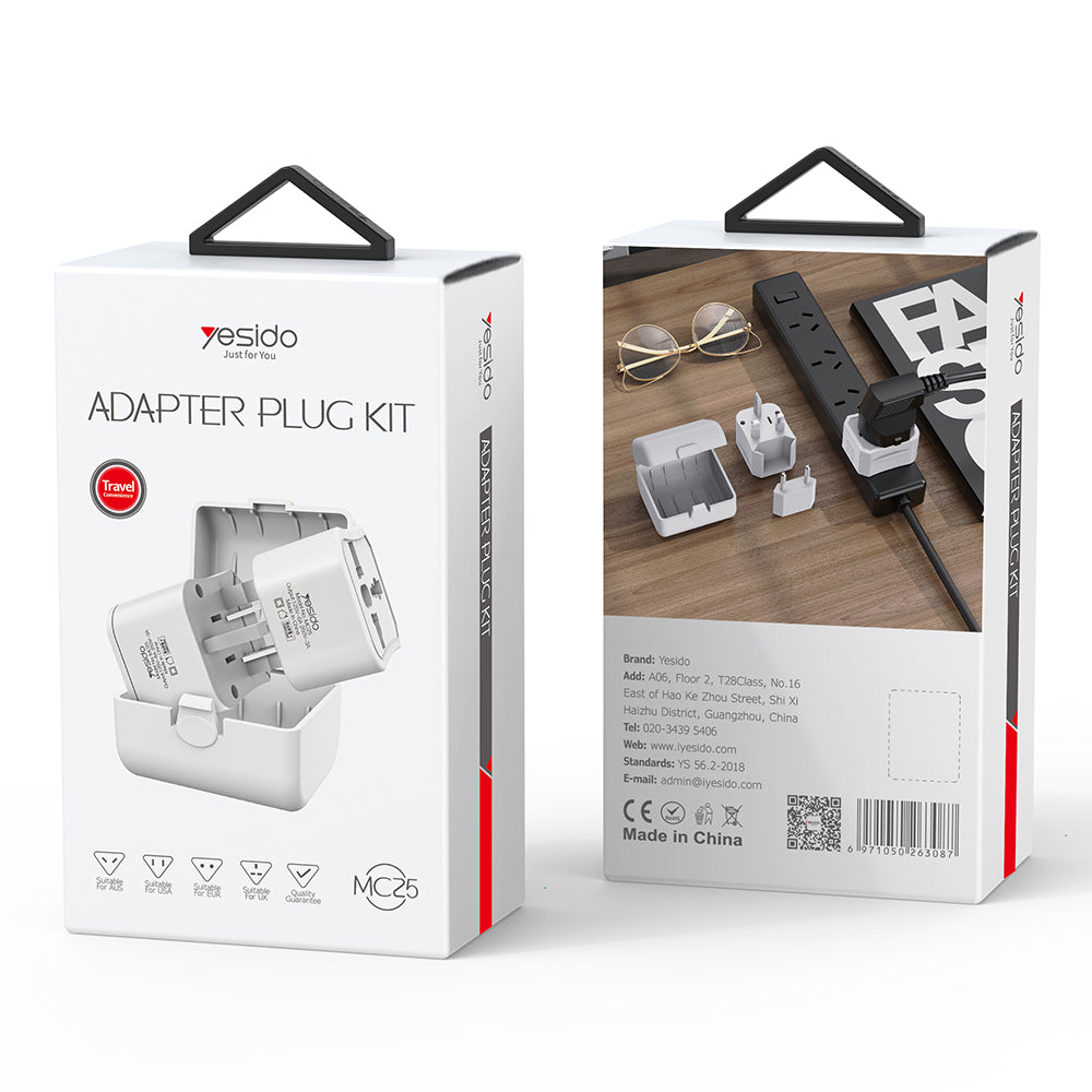 Adaptateur Réseau Yesido MC25 Travel CN/ US / EU / UK, Blanc