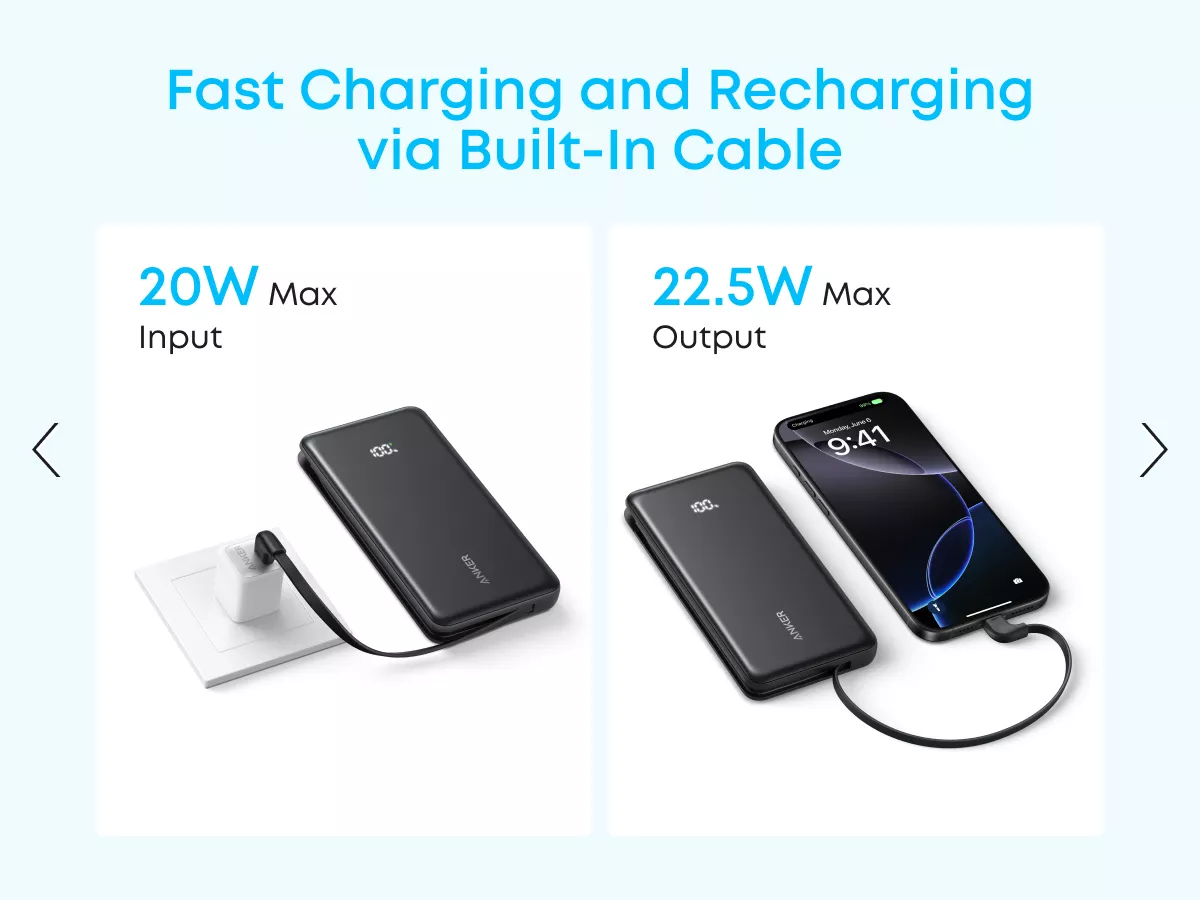 Externer Akku Anker Zolo, 10000mAh, 22.5W, QC + PD, 1 x USB-A - 2 x USB-C, Weiß A110DH21