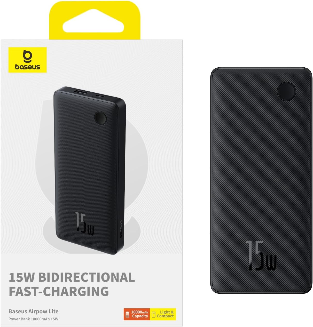 Baseus Airpow Lite Batterie externe, 10000mAh, 15W, 1 x USB-A - 1 x USB-C, Noir P10067500123-00