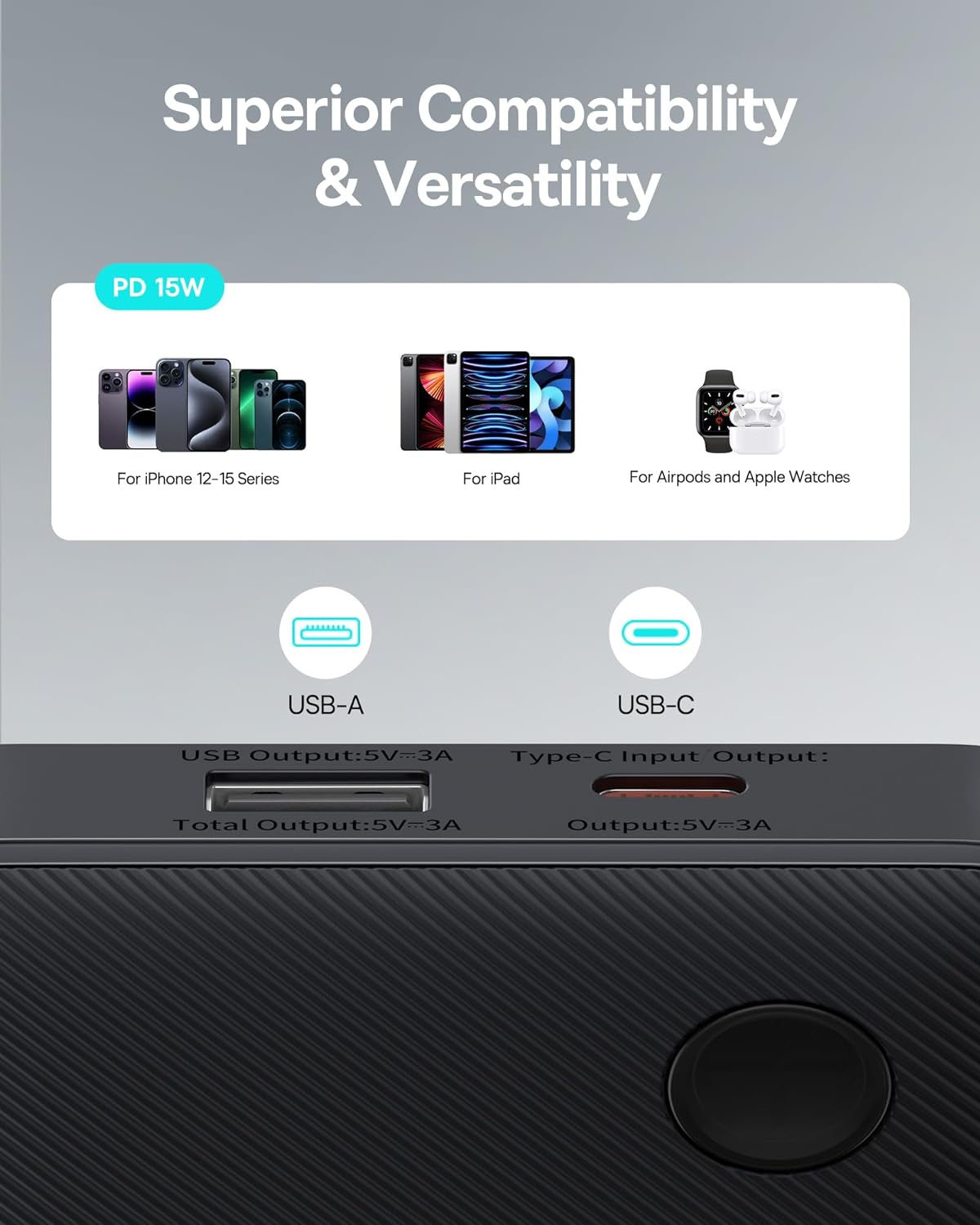 Baseus Airpow Lite Batterie externe, 10000mAh, 15W, 1 x USB-A - 1 x USB-C, Noir P10067500123-00