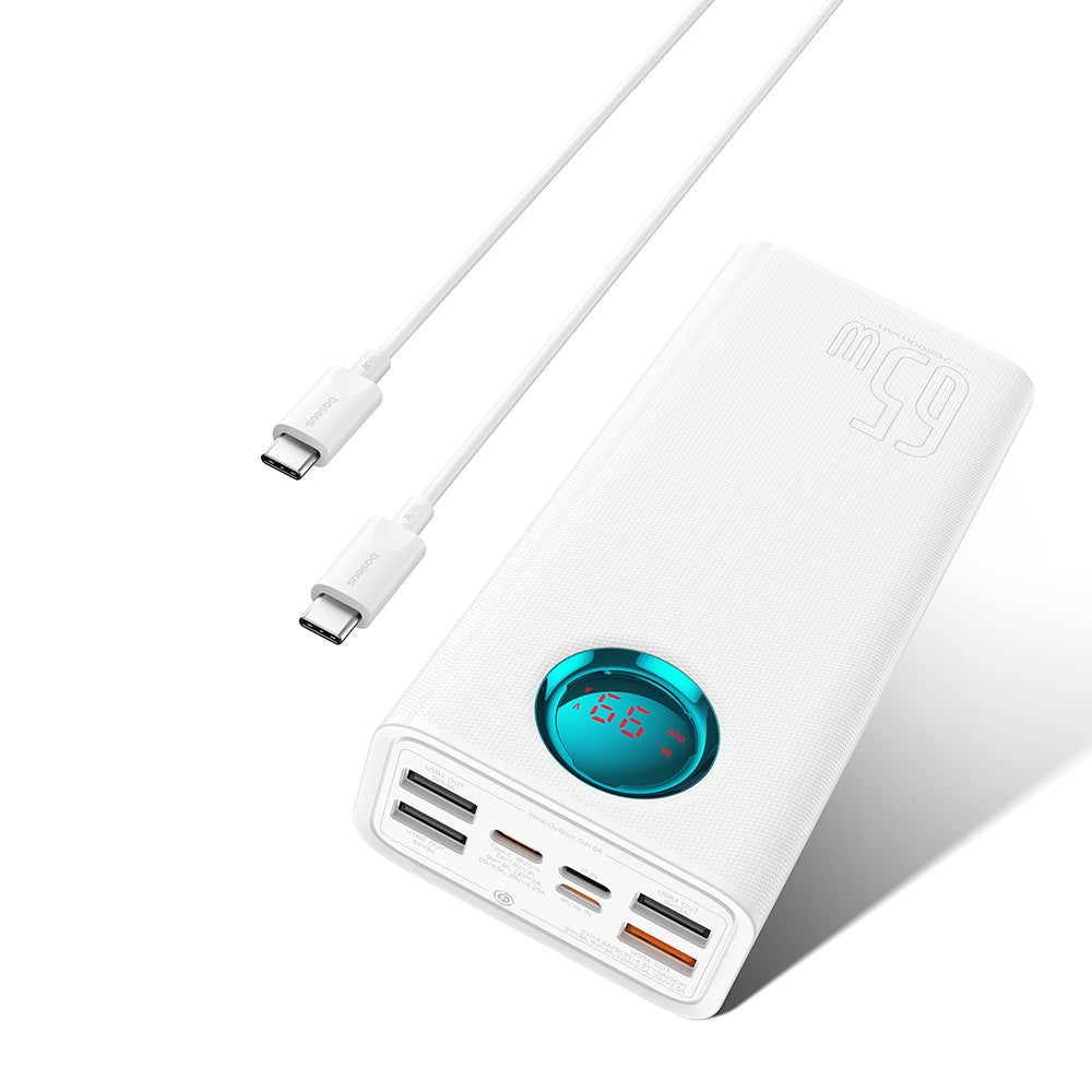 Batterie Externe Baseus Amblight Affichage Numérique, 26800mAh, 65W, QC + PD, 1 x USB-C - 4 x USB-A, Blanche P10022402223-00