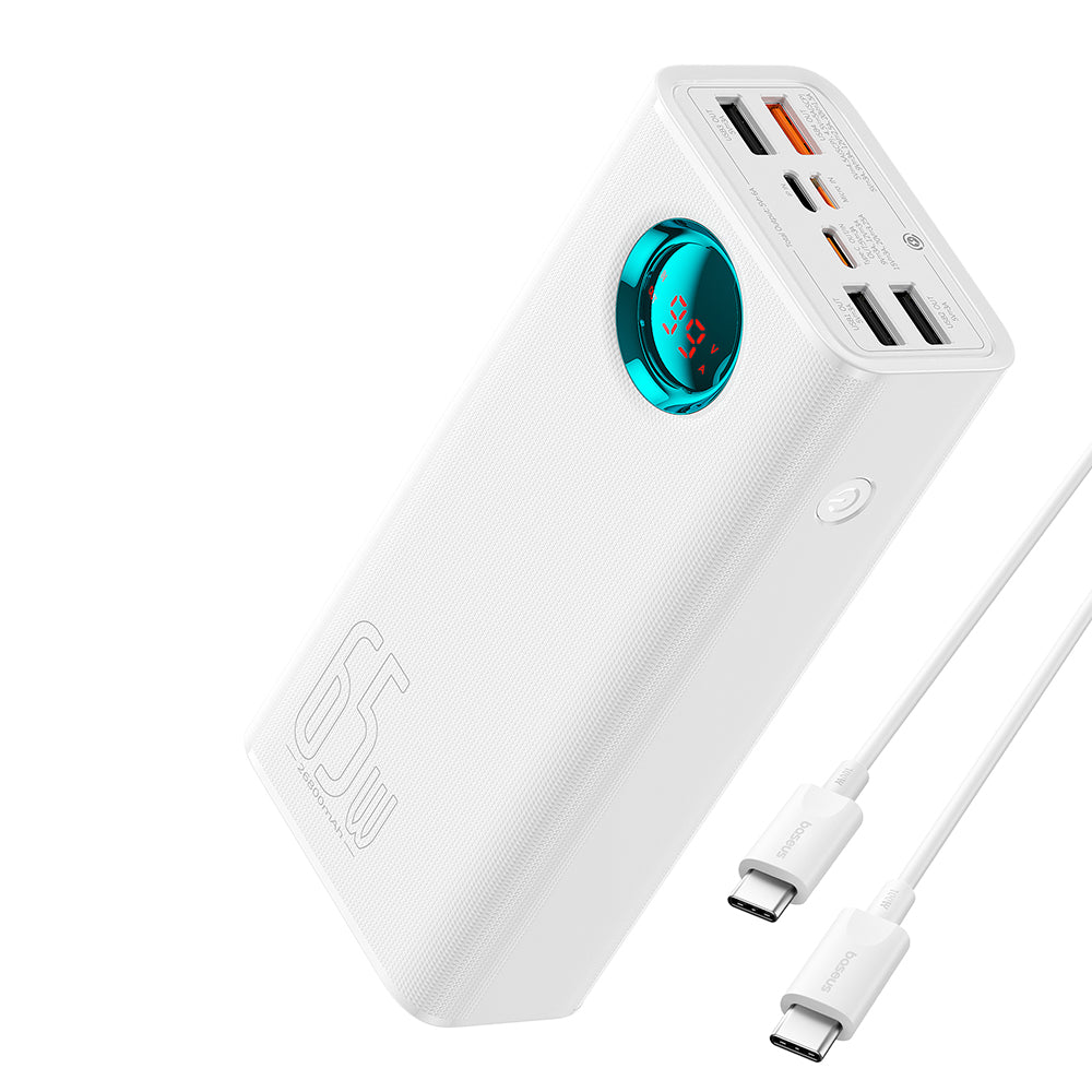 Batterie Externe Baseus Amblight Affichage Numérique, 26800mAh, 65W, QC + PD, 1 x USB-C - 4 x USB-A, Blanche P10022402223-00