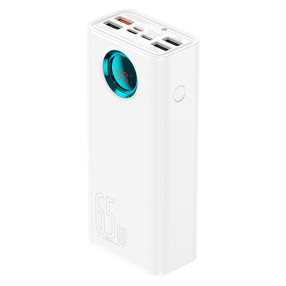 Batterie Externe Baseus Amblight Affichage Numérique, 26800mAh, 65W, QC + PD, 1 x USB-C - 4 x USB-A, Blanche P10022402223-00