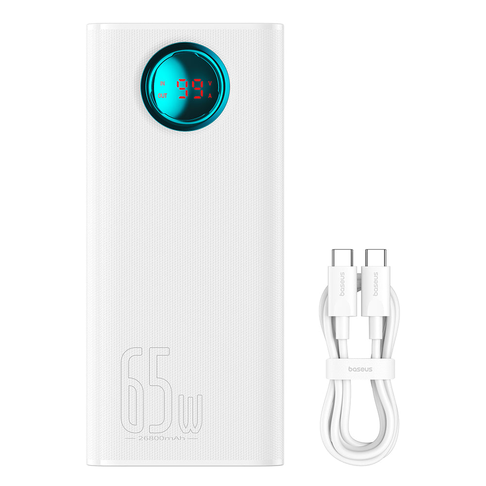 Batterie Externe Baseus Amblight Affichage Numérique, 26800mAh, 65W, QC + PD, 1 x USB-C - 4 x USB-A, Blanche P10022402223-00