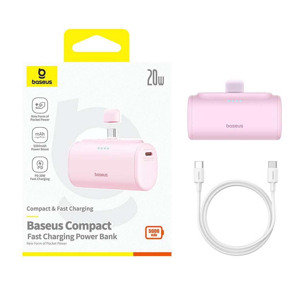 Externer Akku Baseus Compact, 5000mAh, 20W, PD, 2 x USB-C, Rosa P10068306413-00