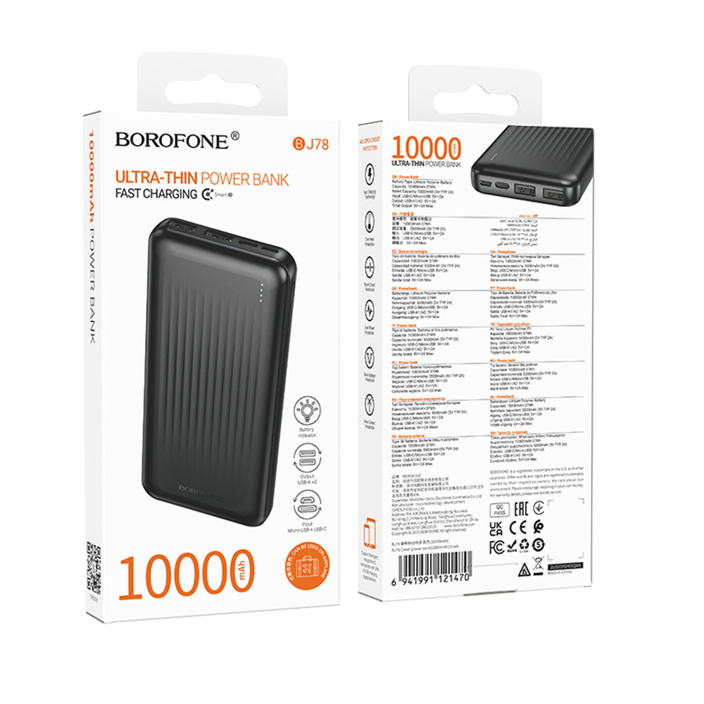 Externer Akku Borofone BJ78 Clever, 10000mAh, 10W, 2 x USB-A, Schwarz