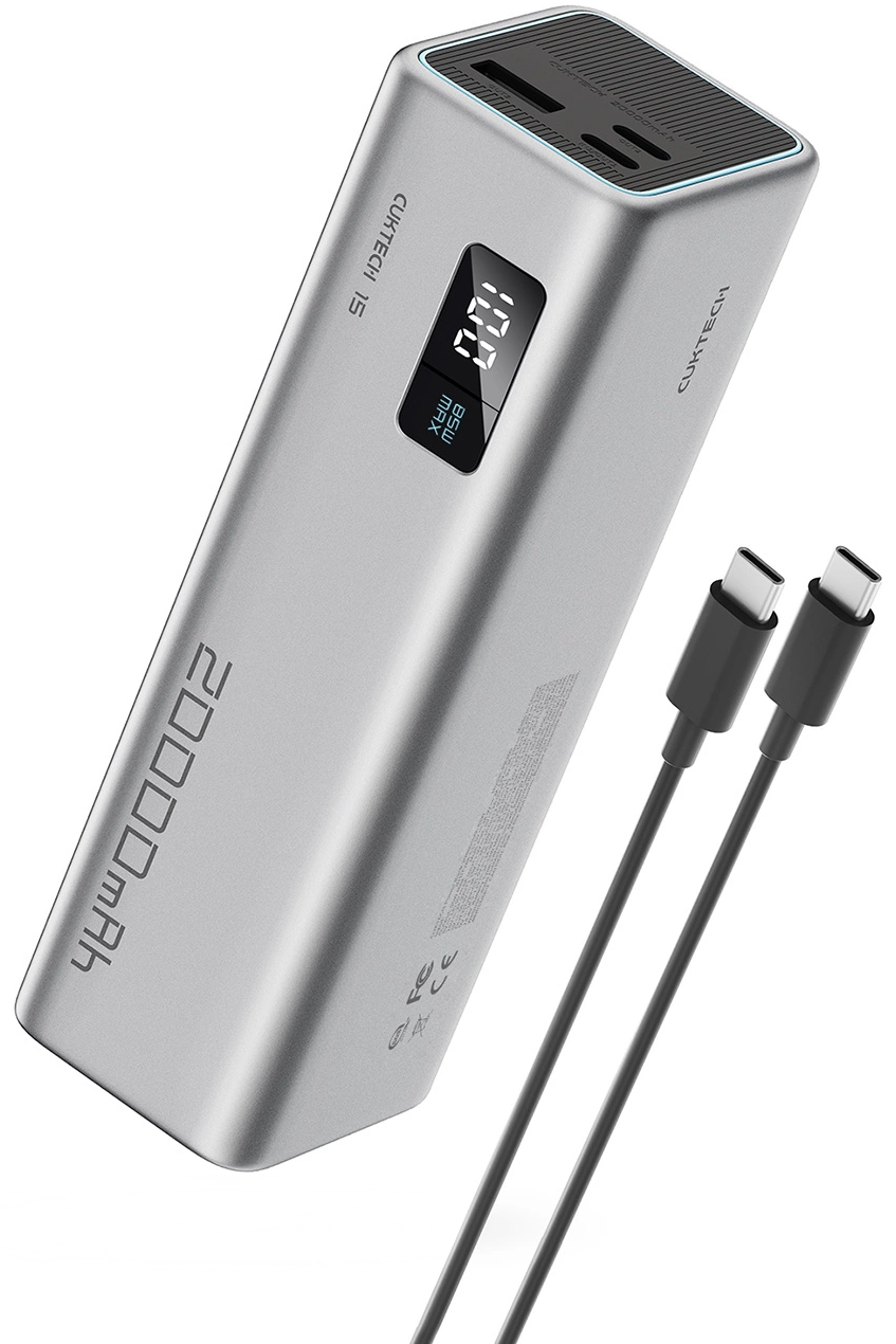 Batterie Externe Cuktech, 20000mAh, 100W, QC + PD, 1 x USB-A - 2 x USB-C, Gris CUKP200XGLGR
