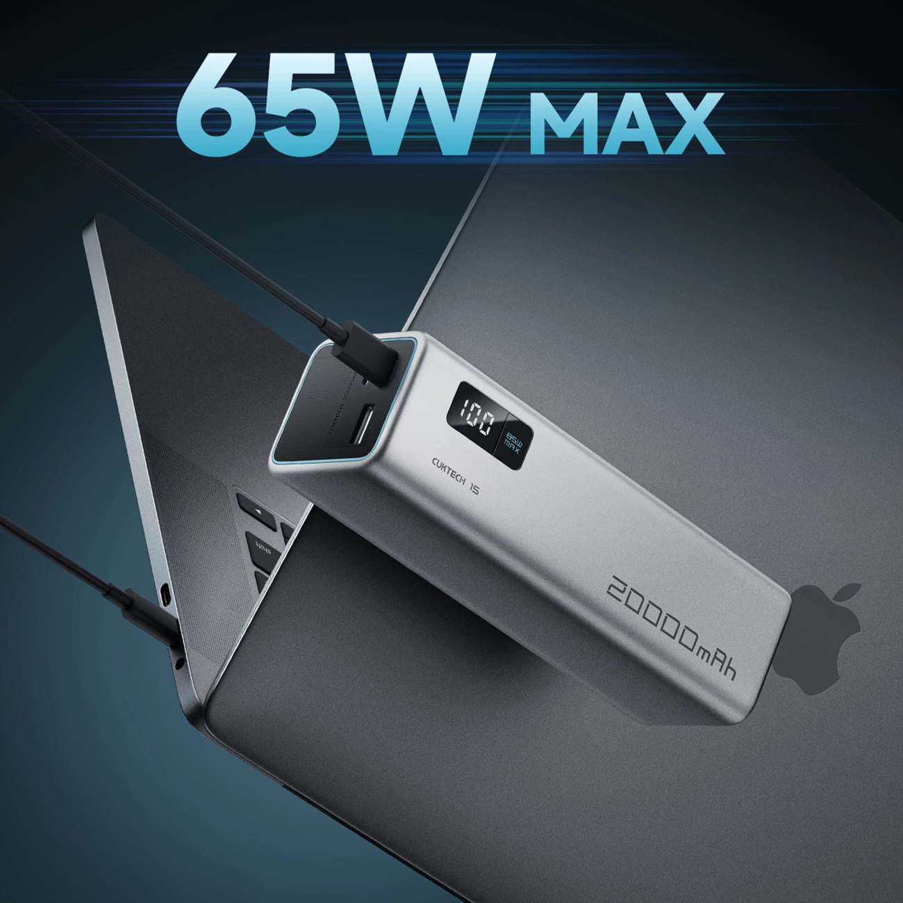 Batterie Externe Cuktech, 20000mAh, 100W, QC + PD, 1 x USB-A - 2 x USB-C, Gris CUKP200XGLGR