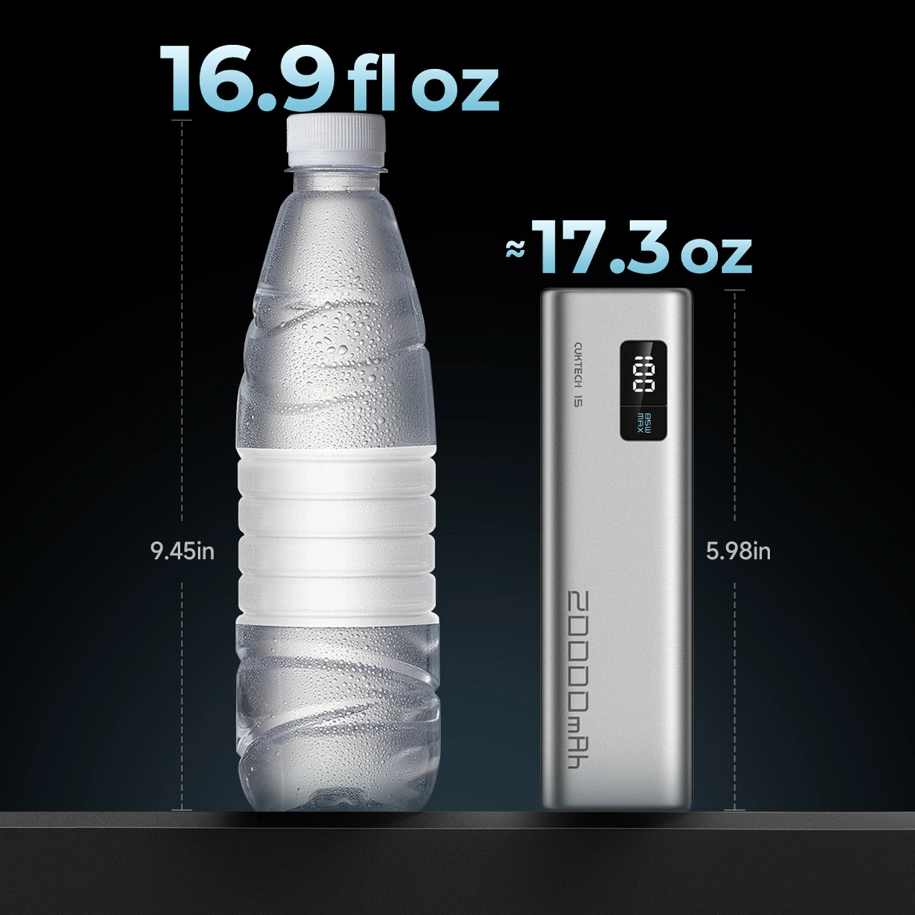 Batterie Externe Cuktech, 20000mAh, 100W, QC + PD, 1 x USB-A - 2 x USB-C, Gris CUKP200XGLGR