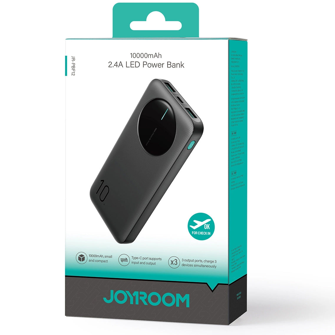 Joyroom Externe Batterie JR-PBF12, 10000mAh, 12W, 1 x USB-C - 2 x USB-A, Schwarz