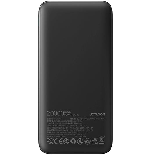 Batterie externe Joyroom JR-PBF16, 20000mAh, 22.5W, QC + PD, 1 x USB-C - 2 x USB-A, Noir