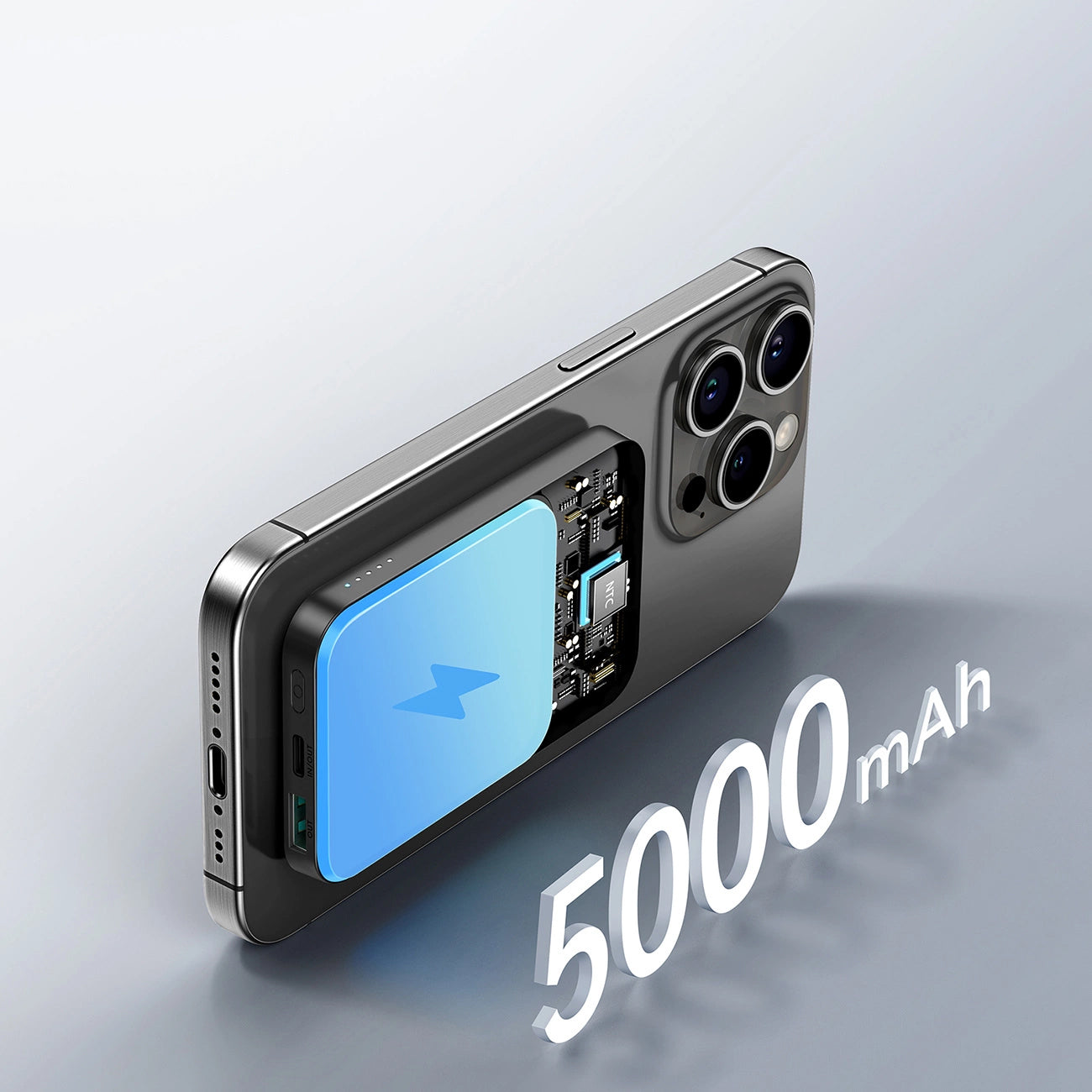 Externer Wireless-Akku Joyroom JR-W020 Mini, 5000mAh, 20W, QC + PD + FQI, 1 x QI - 1 x USB-A - 1 x USB-C, Schwarz