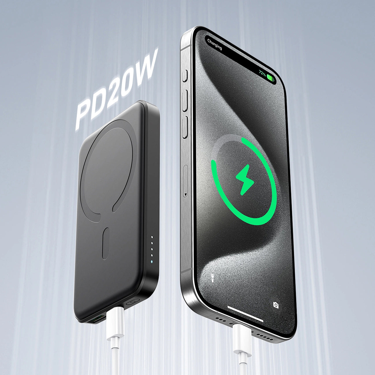 Externer Wireless-Akku Joyroom JR-W020 Mini, 5000mAh, 20W, QC + PD + FQI, 1 x QI - 1 x USB-A - 1 x USB-C, Schwarz