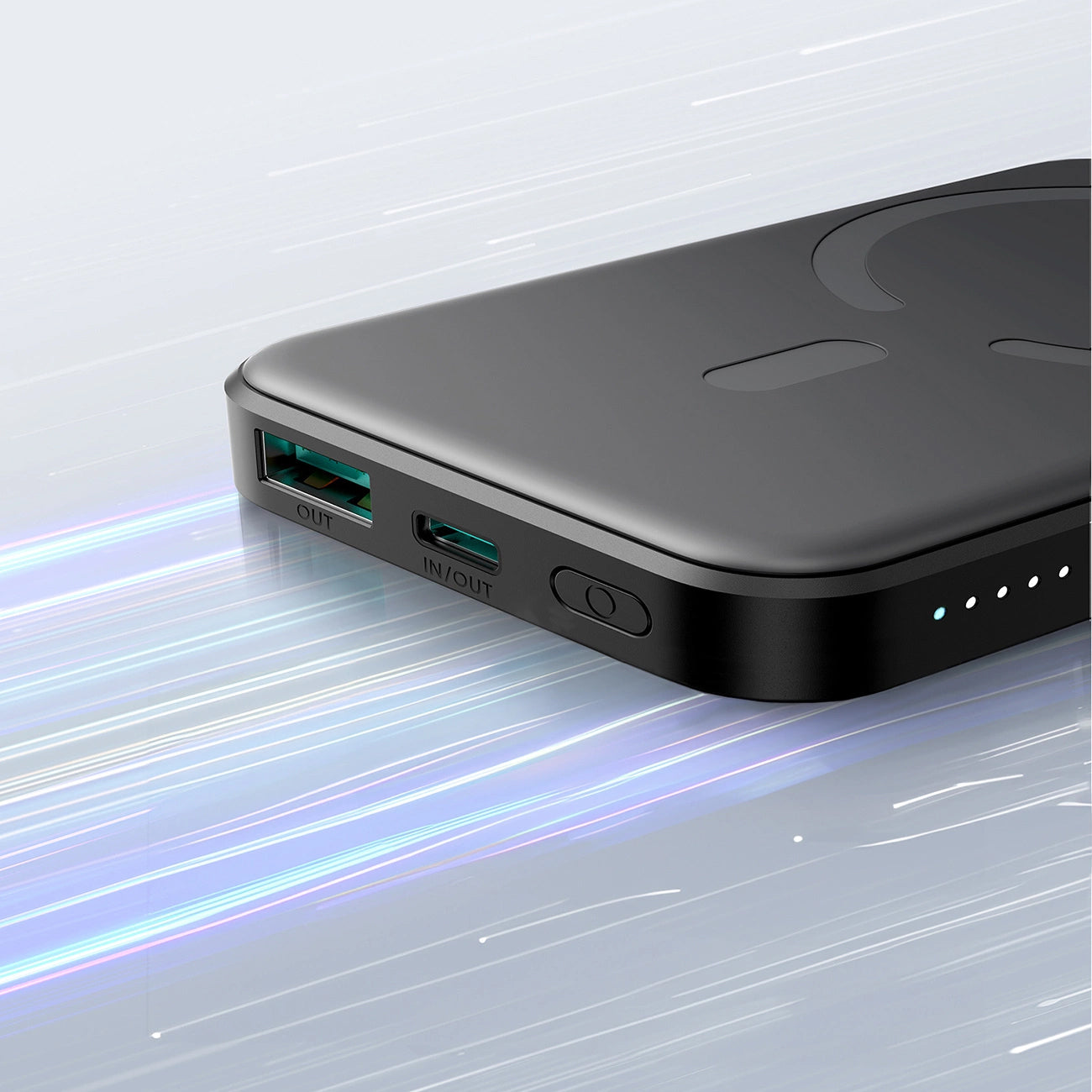 Externer Wireless-Akku Joyroom JR-W020 Mini, 5000mAh, 20W, QC + PD + FQI, 1 x QI - 1 x USB-A - 1 x USB-C, Schwarz