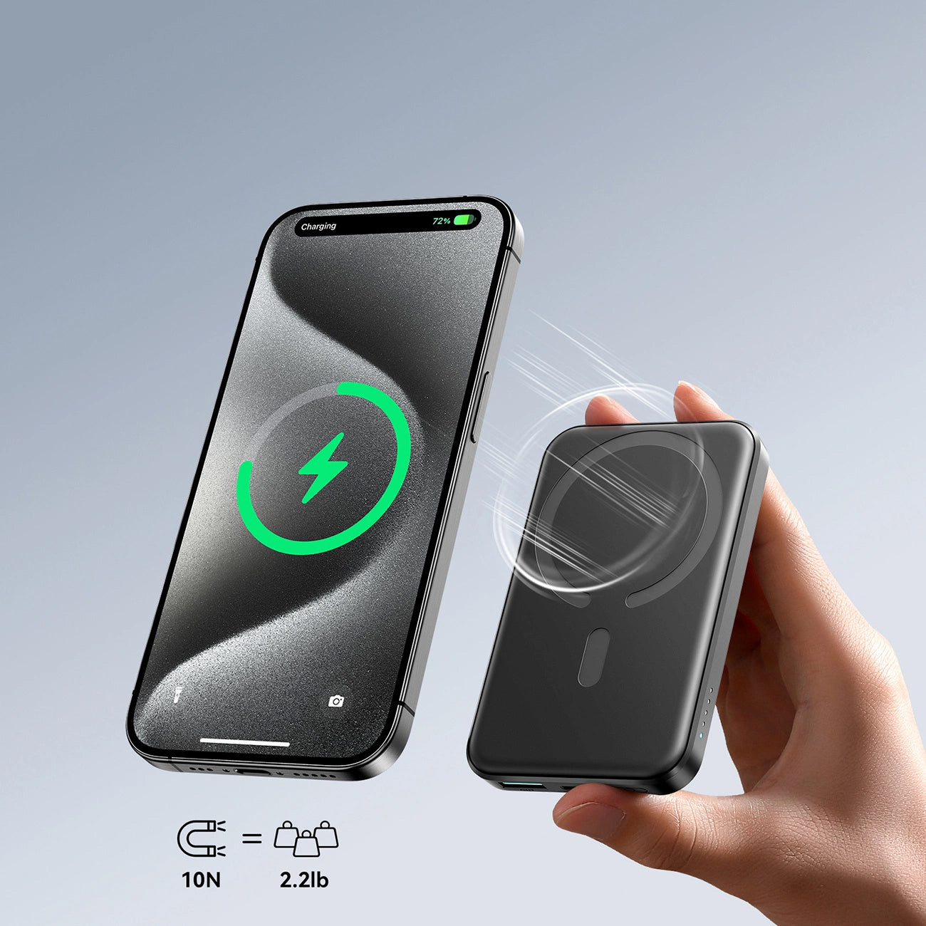 Externer Wireless-Akku Joyroom JR-W020 Mini, 5000mAh, 20W, QC + PD + FQI, 1 x QI - 1 x USB-A - 1 x USB-C, Schwarz