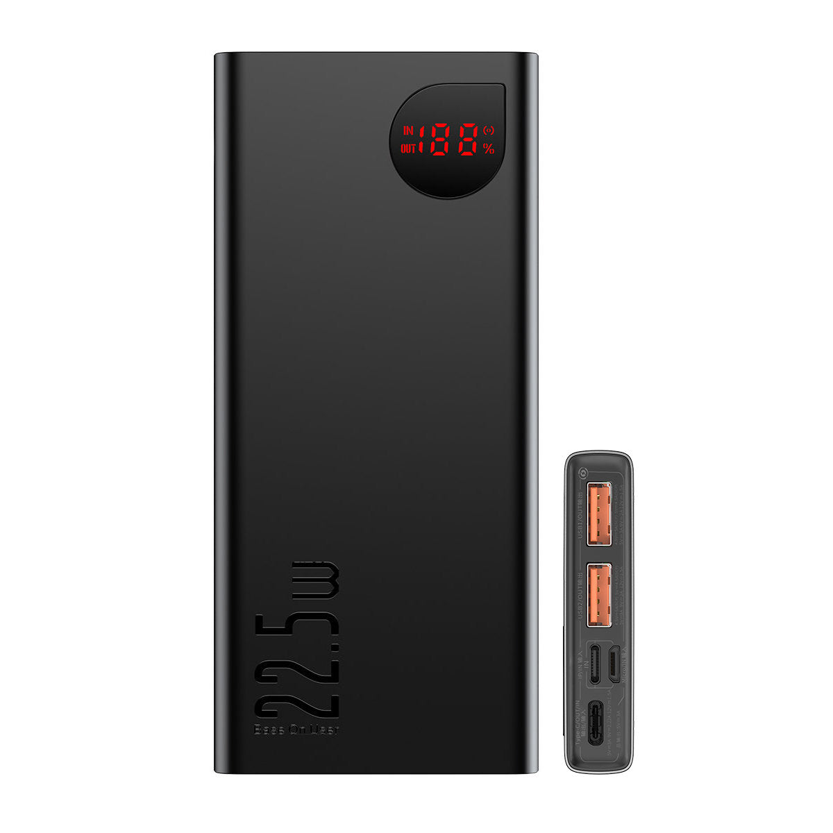 Baseus Adaman External Battery, 10000mAh, 22.5W, QC + PD, 1 x USB-C - 2 x USB-A, Black PPAD070001