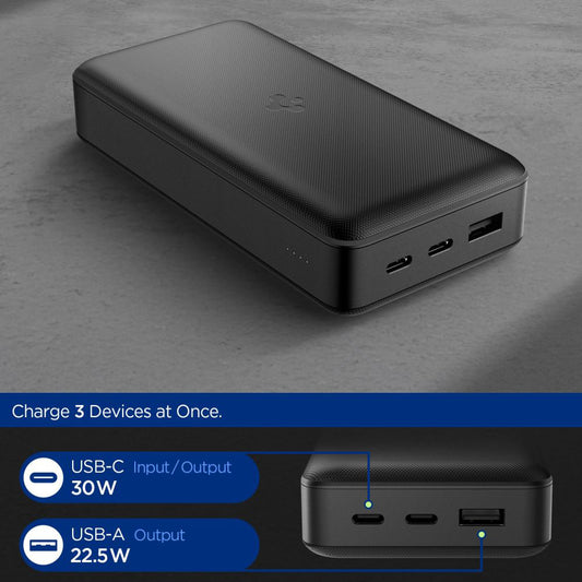 Externer Akku Spigen, 20000mAh, 30W, QC + PD, 1 x USB-A - 2 x USB-C, Schwarz