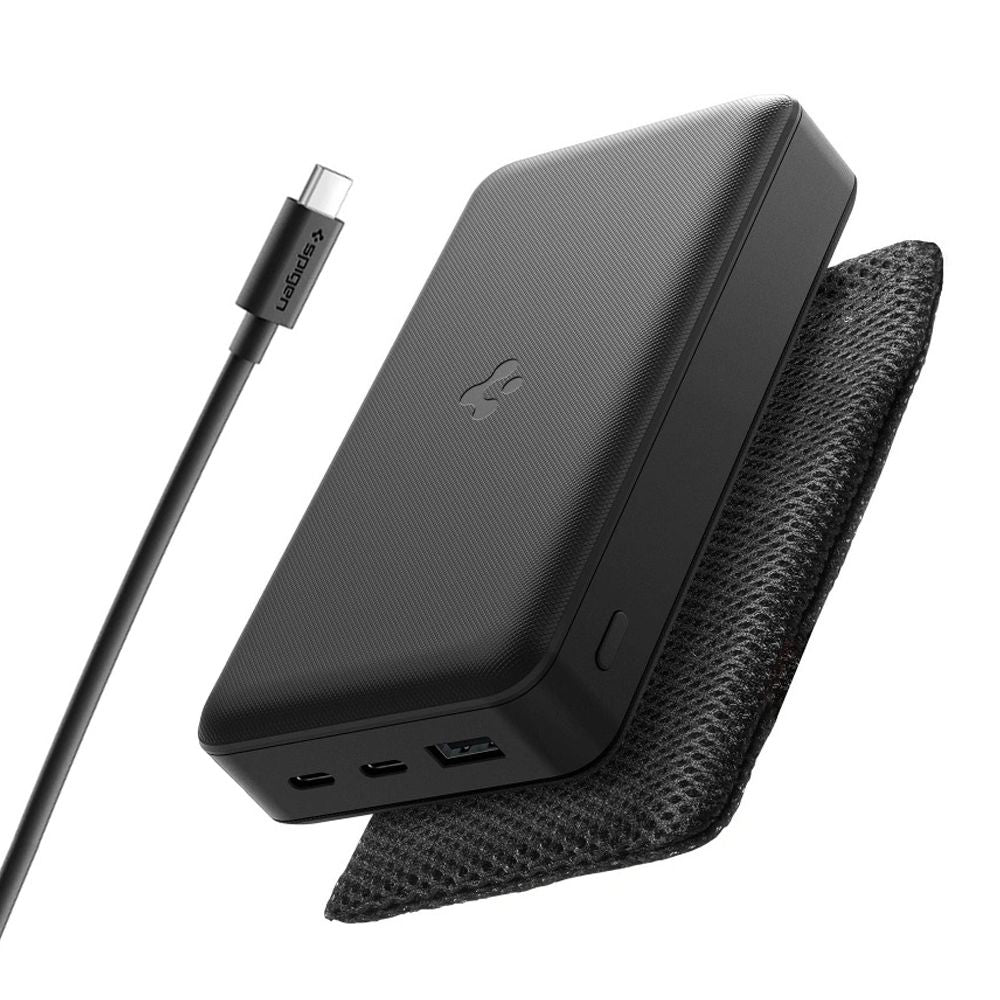 Batterie Externe Spigen, 30000mAh, 30W, QC + PD, 1 x USB-A - 2 x USB-C, Noire