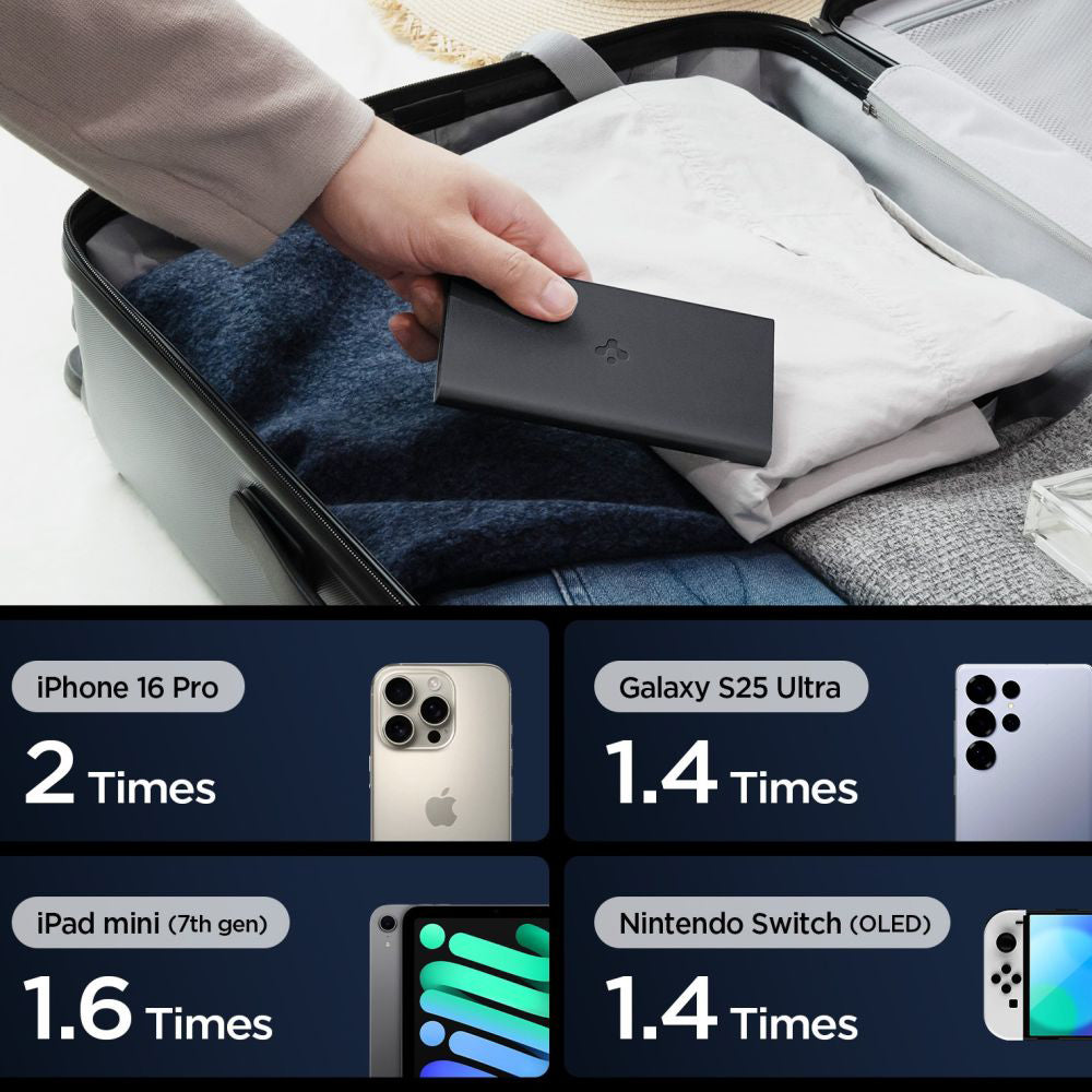 Batterie Externe Spigen Essential, 10000mAh, 22.5W, QC + PD, 1 x USB-A - 2 x USB-C, Noire