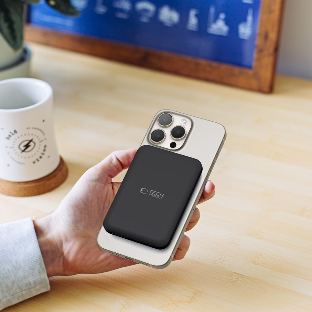 Tech-Protect PB10 LifeMag Wireless Externer Akku, 5000mAh, 15W, PD + FQI, 1 x QI - 1 x USB-C, Schwarz