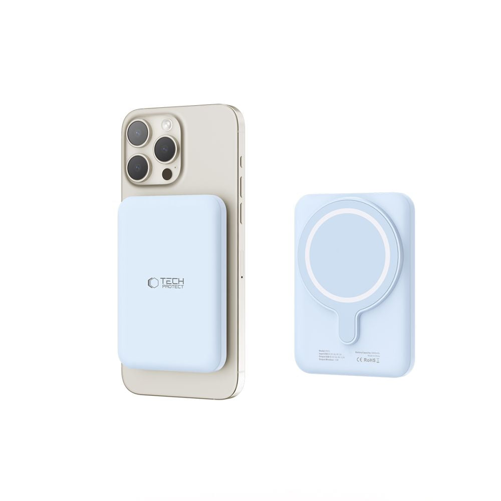 Externe drahtlose Batterie Tech-Protect PB10 LifeMag, 5000mAh, 15W, PD + FQI, 1 x QI - 1 x USB-C, Blau