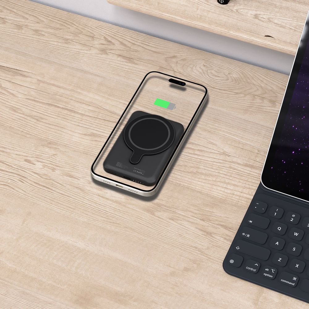 Tech-Protect PB10 LifeMag Wireless Externer Akku, 5000mAh, 15W, PD + FQI, 1 x QI - 1 x USB-C, Schwarz