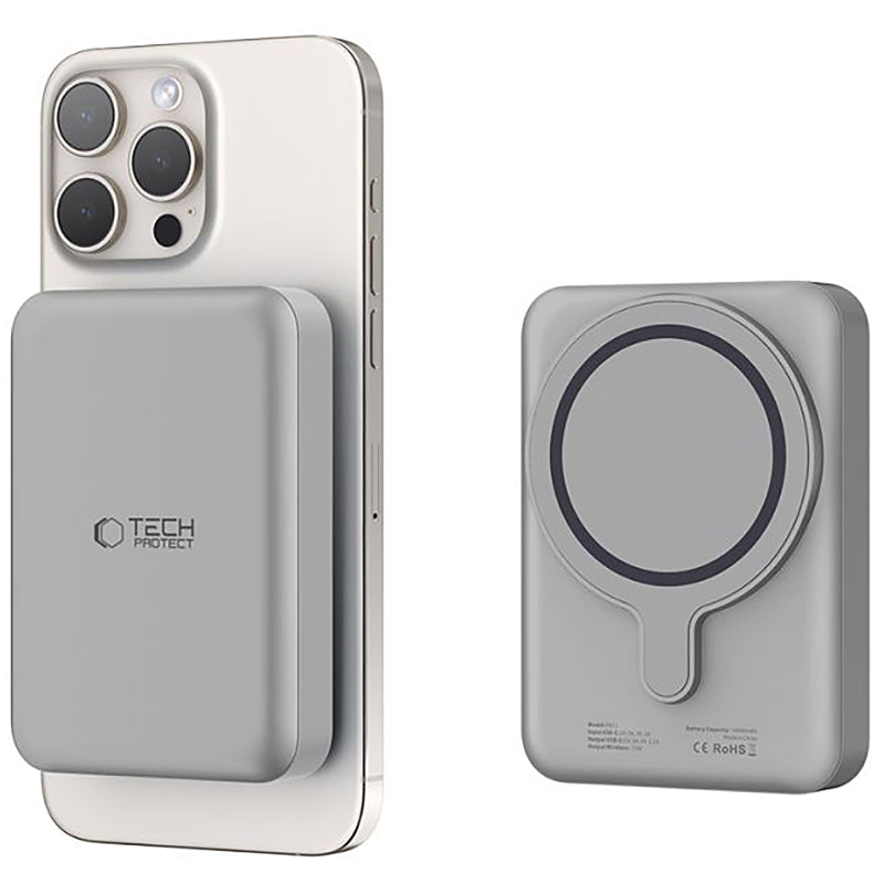 Batterie externe sans fil Tech-Protect PB11 LifeMag, 10000mAh, 15W, PD + FQI, 1 x QI - 1 x USB-C, Gris