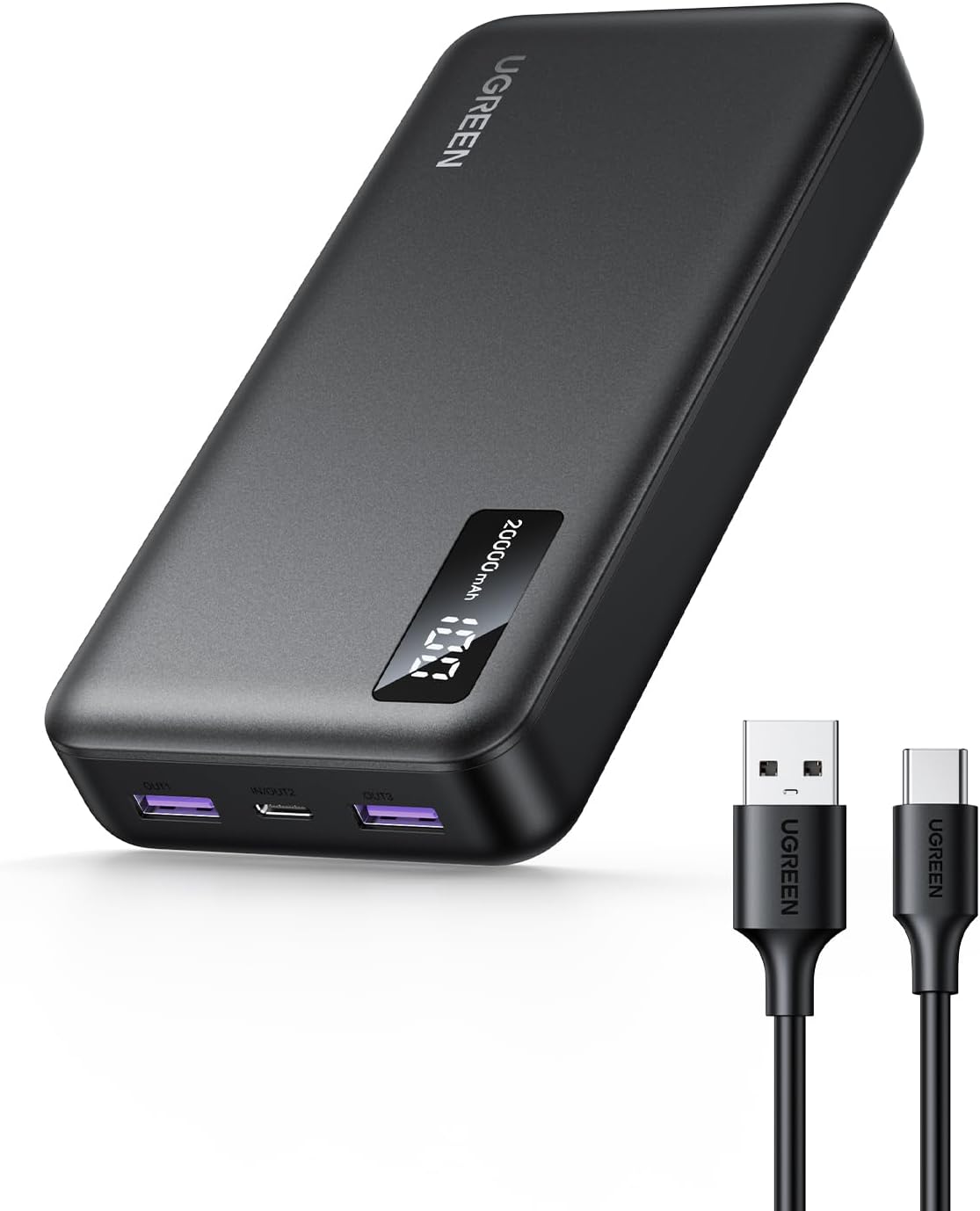 Batterie Externe UGREEN PB312, 20000mAh, 22.5W, QC + PD, 1 x USB-C - 2 x USB-A, Noire