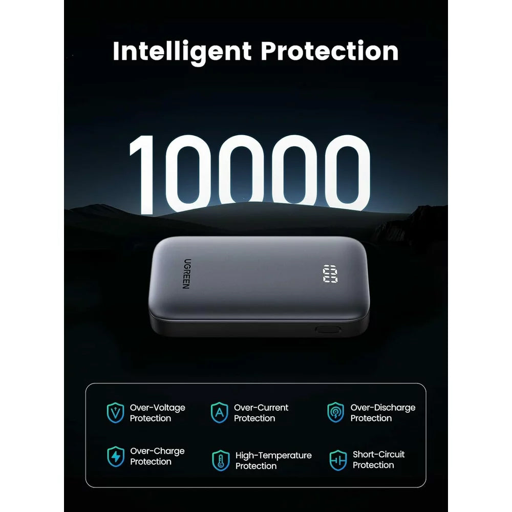 UGREEN PB502 Externer Akku, 10000mAh, 30W, QC + PD, 1 x USB-A - 1 x USB-C, Grau