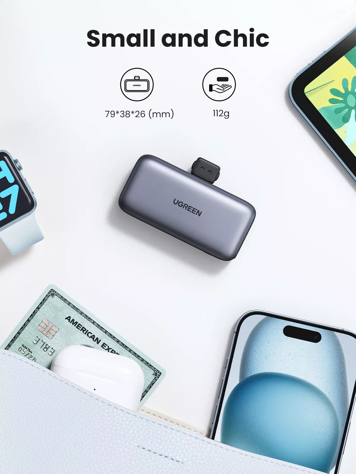 Batterie Externe UGREEN PB503, 5000mAh, 22.5W, PD, 1 x USB-C, Gris