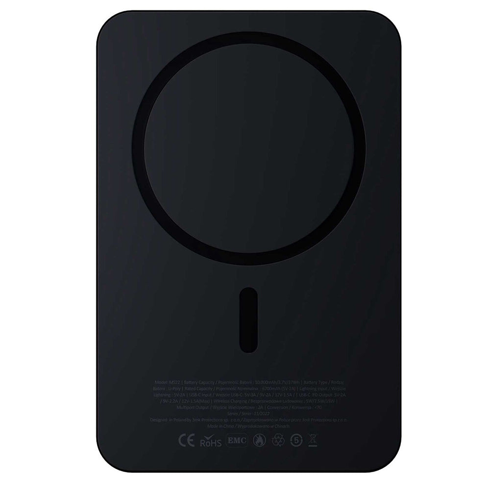 Batterie Externe Sans Fil 3MK MagSynergy Ni+, 5000mAh, 22.5W, PD + FQI, 1 x QI - 1 x USB-C, Noire