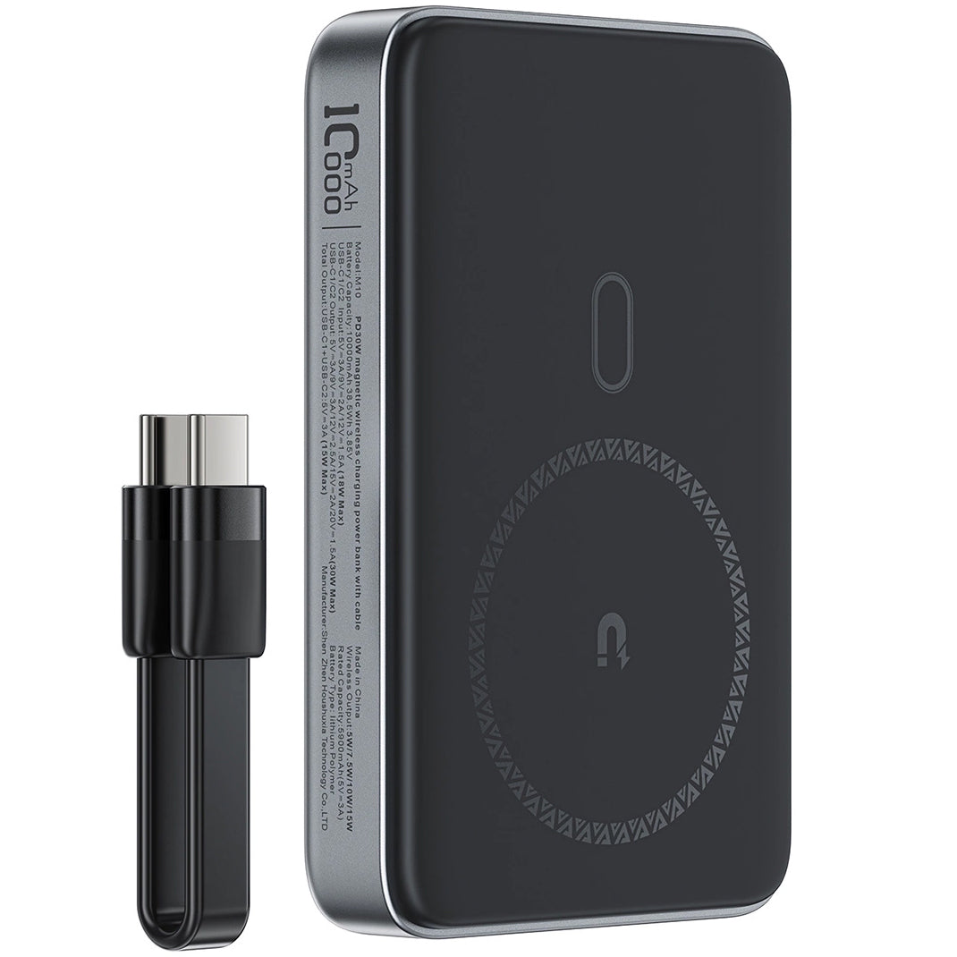 Batterie Externe Sans Fil Acefast M10, 10000mAh, 30W, PD + FQI, 1 x QI - 2 x USB-C, Noire