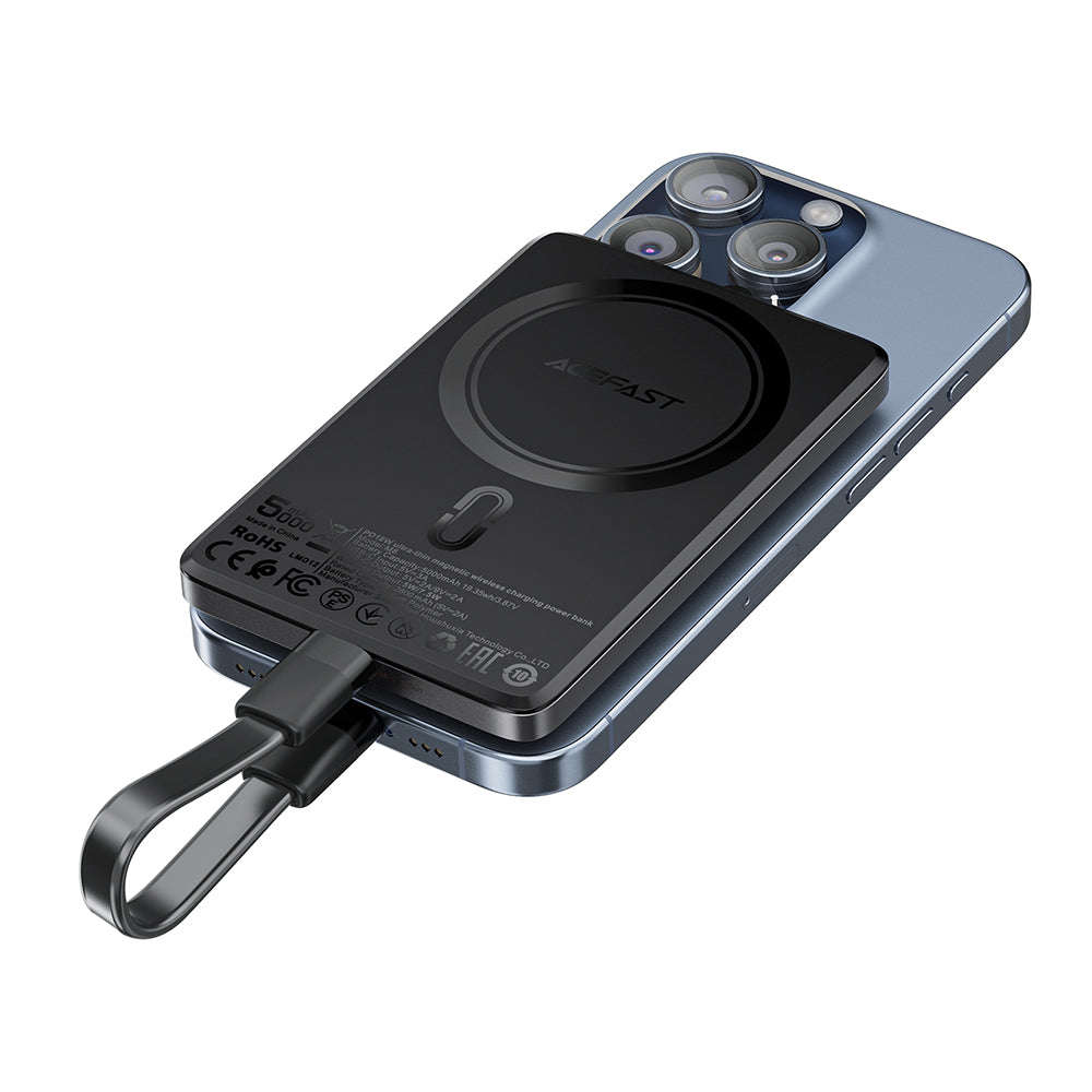 Batterie Externe Sans Fil Acefast M8, 5000mAh, 18W, PD + FQI, 1 x QI - 1 x USB-C, Noire