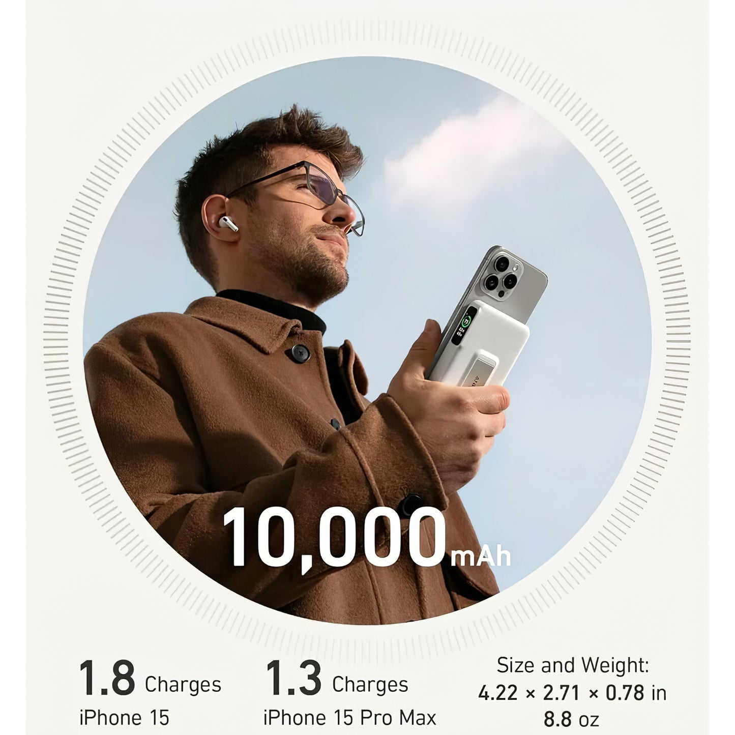 Anker MagGo Wireless Externer Akku, 10000mAh, 27W, PD + FQI, 1 x QI - 1 x USB-C, Weiß A1654G21